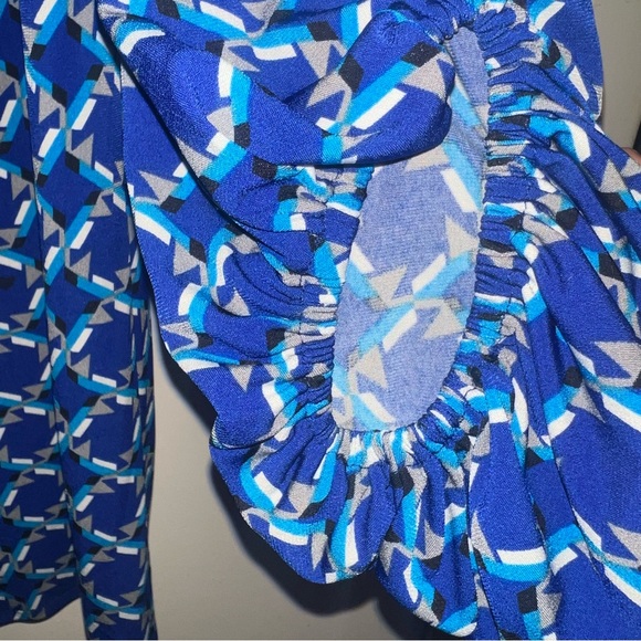 Laundry by Shelli Segal Blue Geometric Long-Sleeve Shift Dress size SMALL - Picture 2 of 11